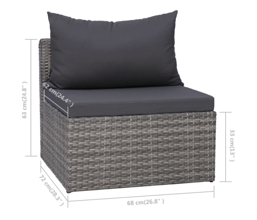Set de muebles de jardín 10 pzas y cojines ratán sintético gris
