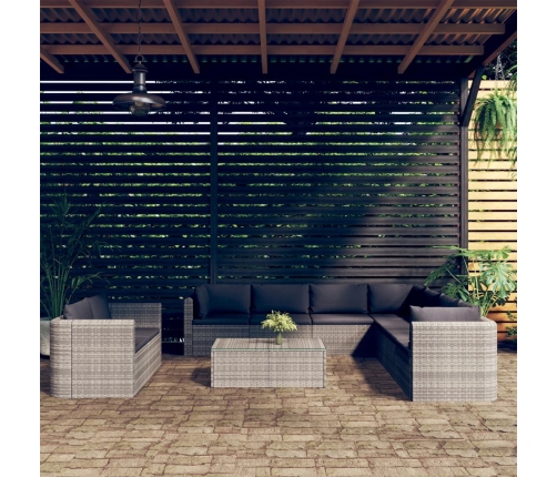 Set de muebles de jardín 10 pzas y cojines ratán sintético gris