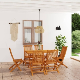 Conjunto de comedor de jardín 7 piezas madera maciza de teca