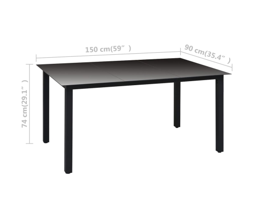 Juego de comedor para jardín 5 piezas negro