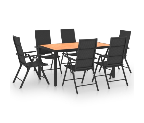 Juego de comedor de jardín 7 piezas negro y marrón