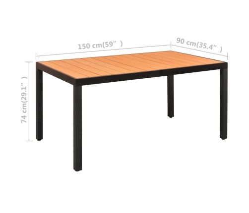 Juego de comedor de jardín 7 piezas negro y marrón
