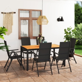 Juego de comedor de jardín 7 piezas negro y marrón