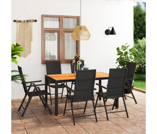 Juego de comedor de jardín 7 piezas negro y marrón