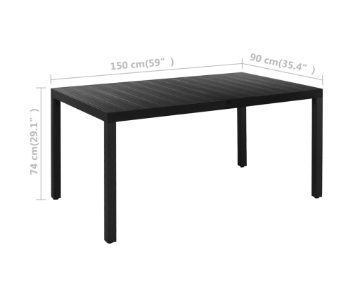 Juego de comedor para jardín 7 piezas negro