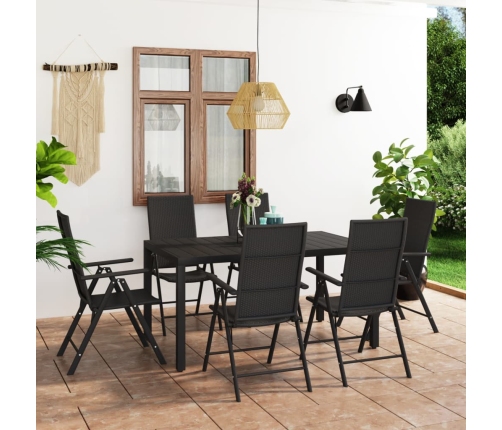 Juego de comedor para jardín 7 piezas negro