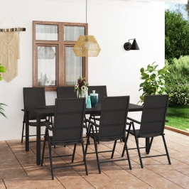 Juego de comedor para jardín 7 piezas negro