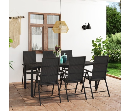 Juego de comedor para jardín 7 piezas negro