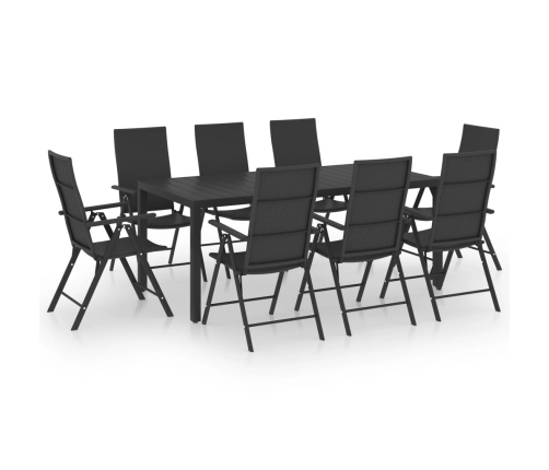 Juego de comedor para jardín 9 piezas negro