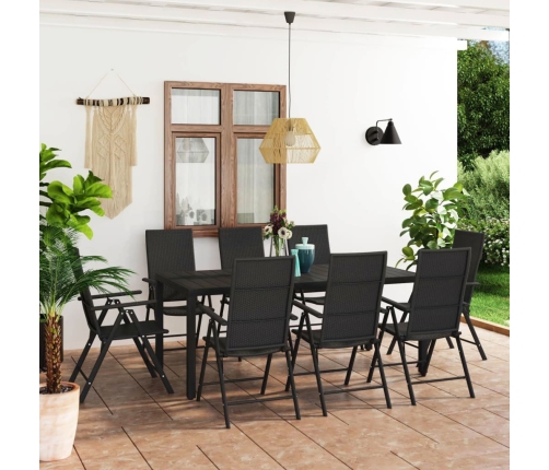 Juego de comedor para jardín 9 piezas negro