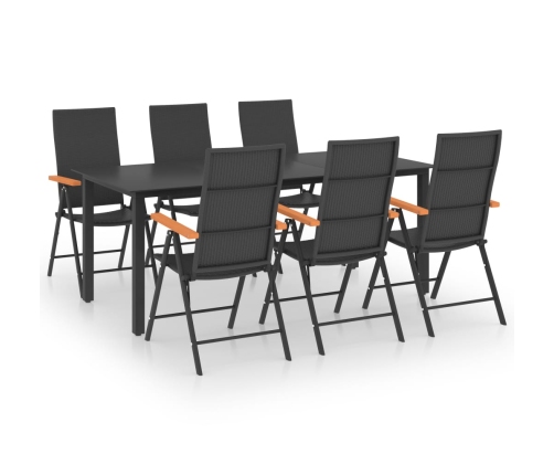 Juego de comedor para jardín 7 piezas negro y marrón
