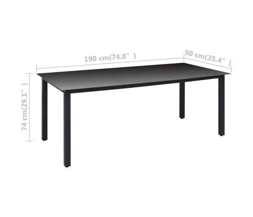 Juego de comedor para jardín 7 piezas negro y marrón
