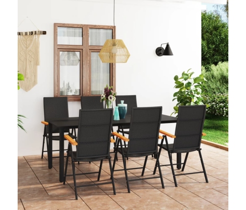 Juego de comedor para jardín 7 piezas negro y marrón