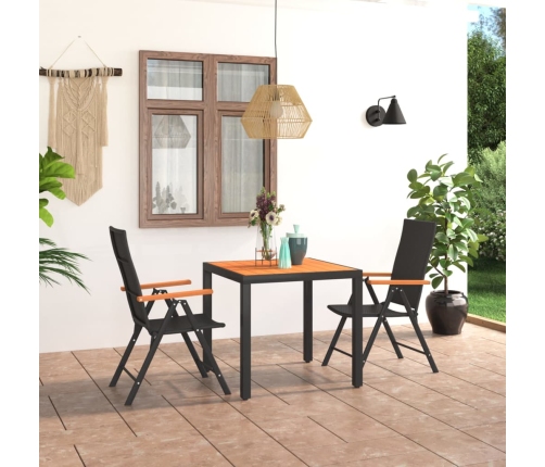 Juego de comedor para jardín 3 piezas negro y marrón