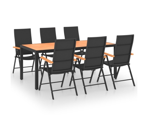 Juego de comedor para jardín 7 piezas negro y marrón