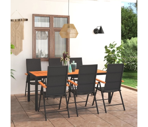 Juego de comedor para jardín 7 piezas negro y marrón