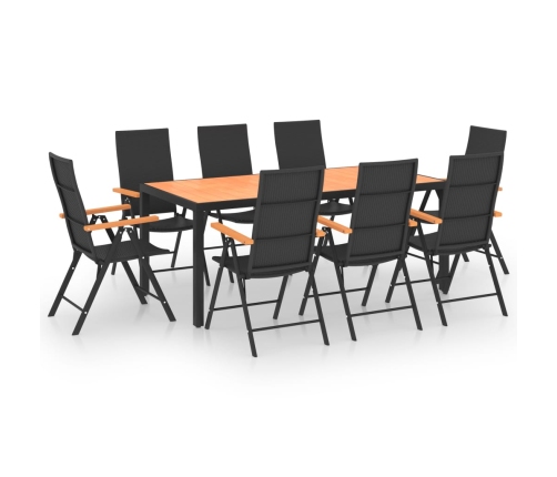 Juego de comedor para jardín 9 piezas negro y marrón