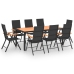 Juego de comedor para jardín 9 piezas negro y marrón