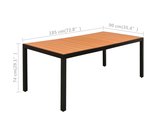 Juego de comedor para jardín 9 piezas negro y marrón