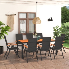Juego de comedor para jardín 9 piezas negro y marrón