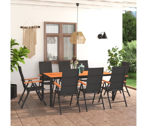 Juego de comedor para jardín 9 piezas negro y marrón