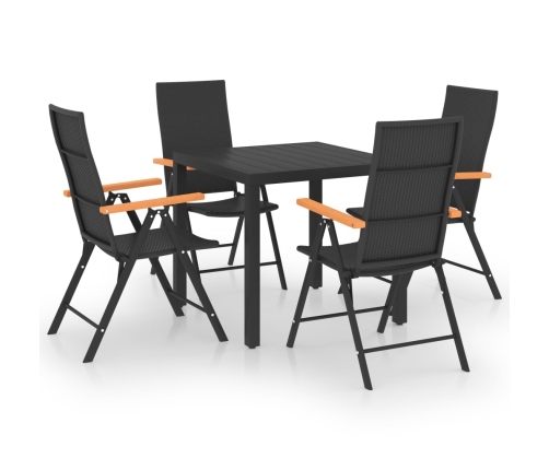 Juego de comedor para jardín 5 piezas negro y marrón