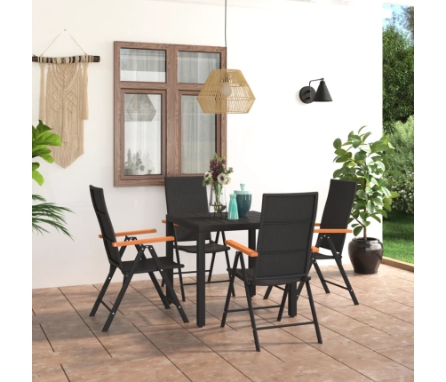 Juego de comedor para jardín 5 piezas negro y marrón