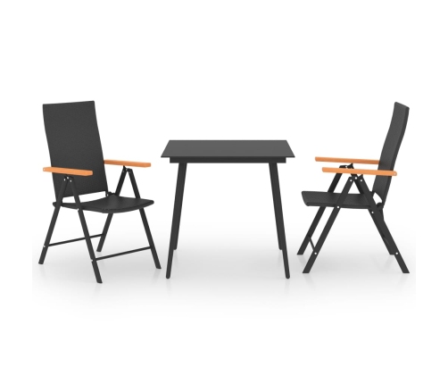 Juego de comedor para jardín 3 piezas negro y marrón