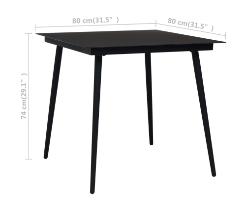Juego de comedor para jardín 3 piezas negro y marrón