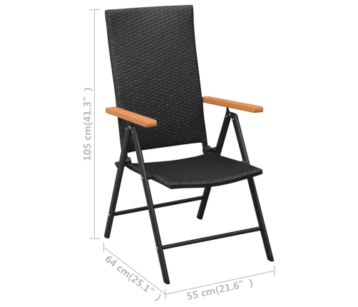 Juego de comedor para jardín 3 piezas negro y marrón