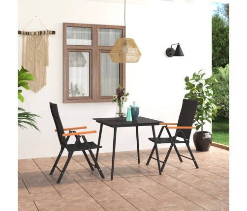 Juego de comedor para jardín 3 piezas negro y marrón