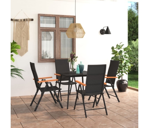 Juego de comedor para jardín 5 piezas negro y marrón
