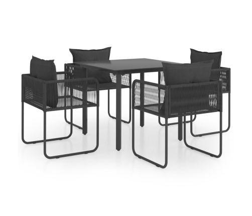 Set de comedor de jardín de 5 piezas PVC ratán negro