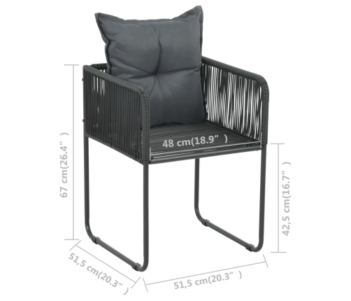 Set de comedor de jardín de 5 piezas PVC ratán negro