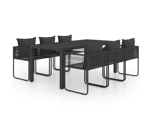 Set de comedor de jardín de 7 piezas PVC ratán negro