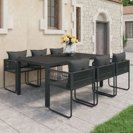 Set de comedor de jardín de 7 piezas PVC ratán negro
