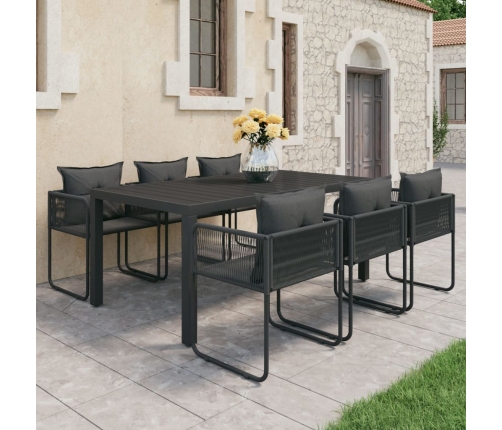 Set de comedor de jardín de 7 piezas PVC ratán negro