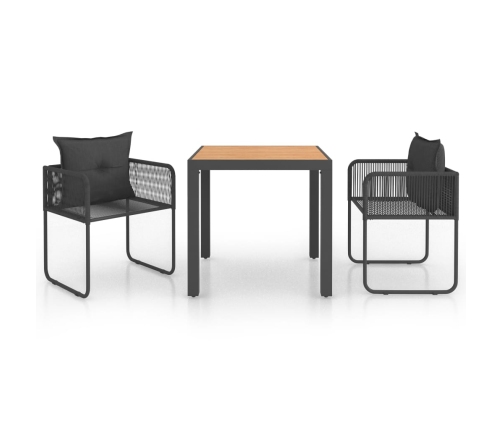 Set de comedor de jardín de 3 piezas PVC ratán negro y marrón