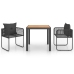 Set de comedor de jardín de 3 piezas PVC ratán negro y marrón