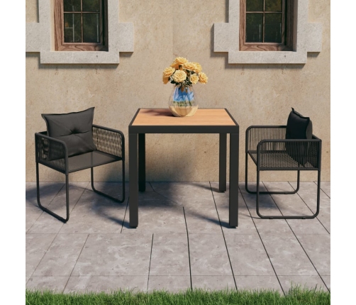 Set de comedor de jardín de 3 piezas PVC ratán negro y marrón