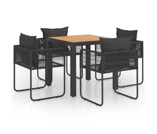 Set de comedor de jardín de 5 piezas PVC ratán negro y marrón