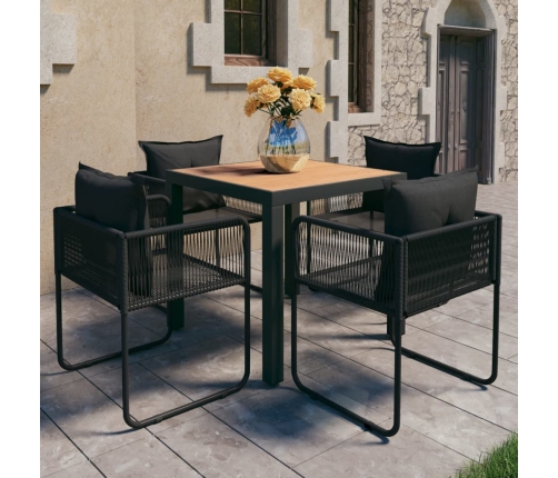 Set de comedor de jardín de 5 piezas PVC ratán negro y marrón