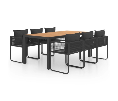 Set de comedor de jardín de 7 piezas PVC ratán negro y marrón
