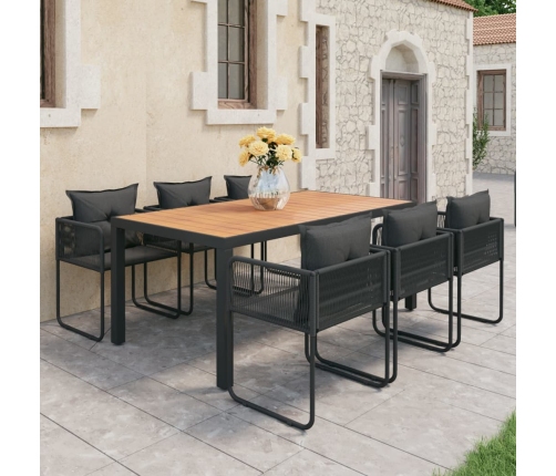 Set de comedor de jardín de 7 piezas PVC ratán negro y marrón