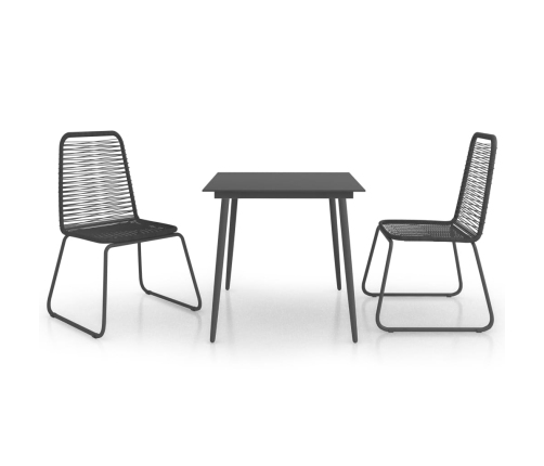 Set de comedor de jardín de 3 piezas PVC ratán negro