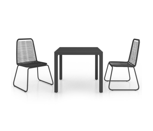 Set de comedor de jardín de 3 piezas PVC ratán negro