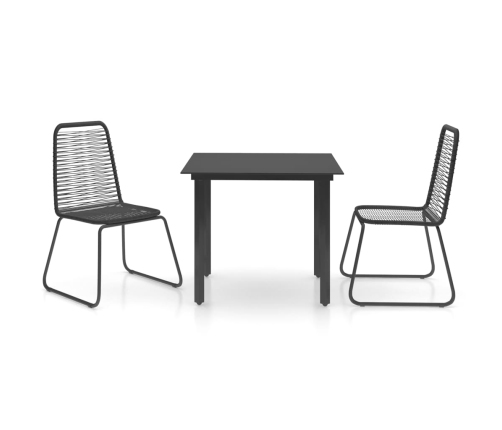Set de comedor de jardín de 3 piezas PVC ratán negro