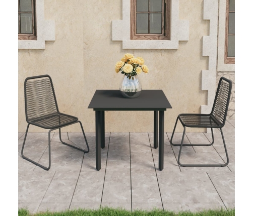 Set de comedor de jardín de 3 piezas PVC ratán negro