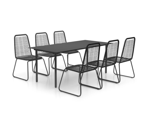 Set de comedor de jardín de 7 piezas PVC ratán negro