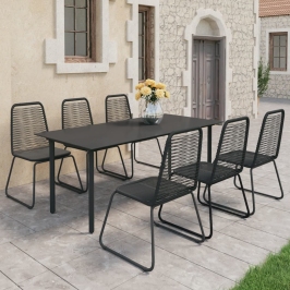 Set de comedor de jardín de 7 piezas PVC ratán negro